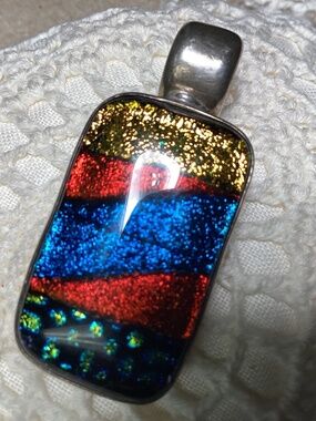 Large Sterling Silver Wire-Wrapped Dichroic Glass Pendant — Pendant Only MEXICO